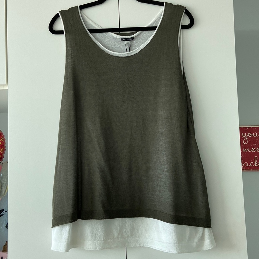 Vila Milano layered Olive & Eggshell Sleeveless tank. NWT. Size L